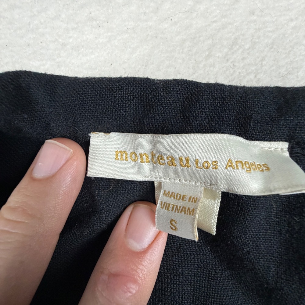 Monteau Los Angeles Black Linen Blend Button Front Sleeveless Mini Dress Small - Picture 2 of 6